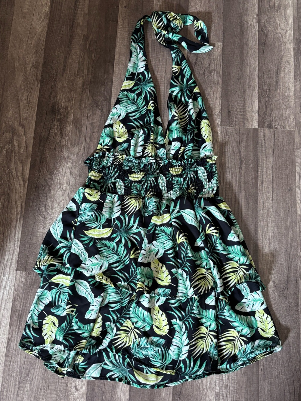 Almost Famous Tropical Leaf Romper - Black, Green & Yellow